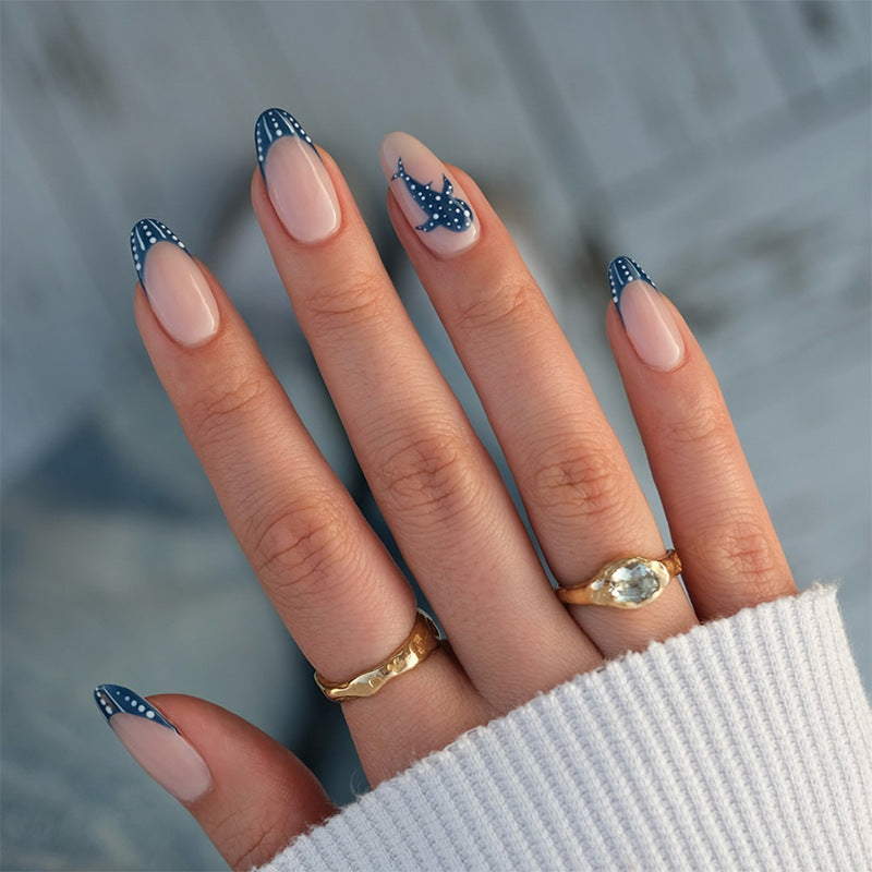 Cartoon Shark Almond-Shaped Blue Ocean 24-Piece Fake Nails