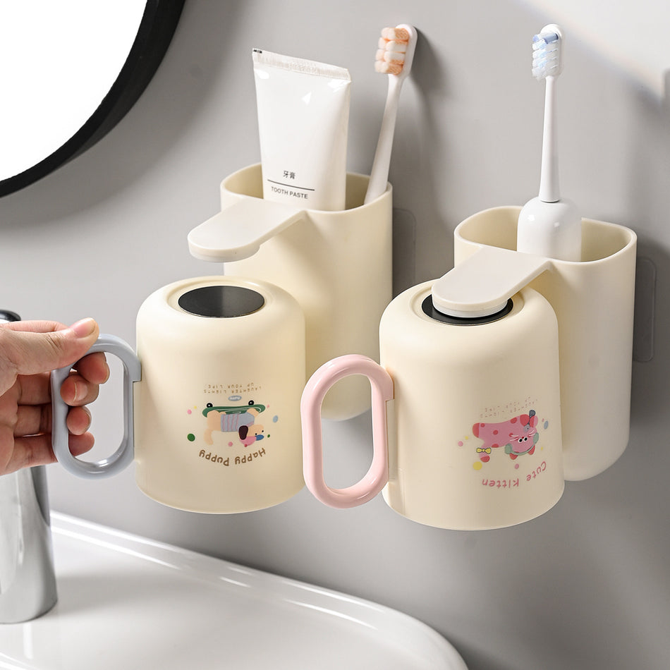 Magnetic Wall-Mounted Toothbrush & Mouthwash Cup