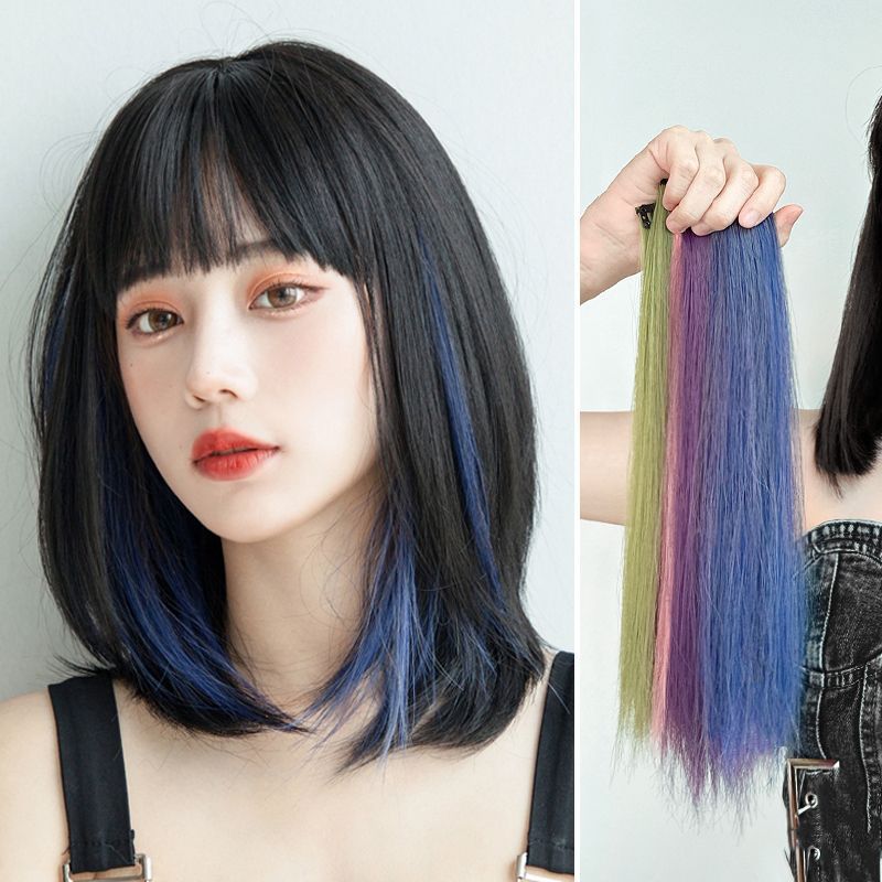 Princess Hair Dye Wig Strip – Short Hair Highlights, Colorful Blue Extensions