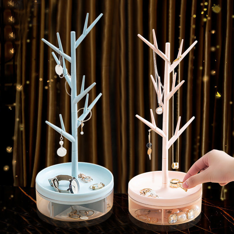 Transparent Rotating Desktop Jewelry Rack Heart Compartment