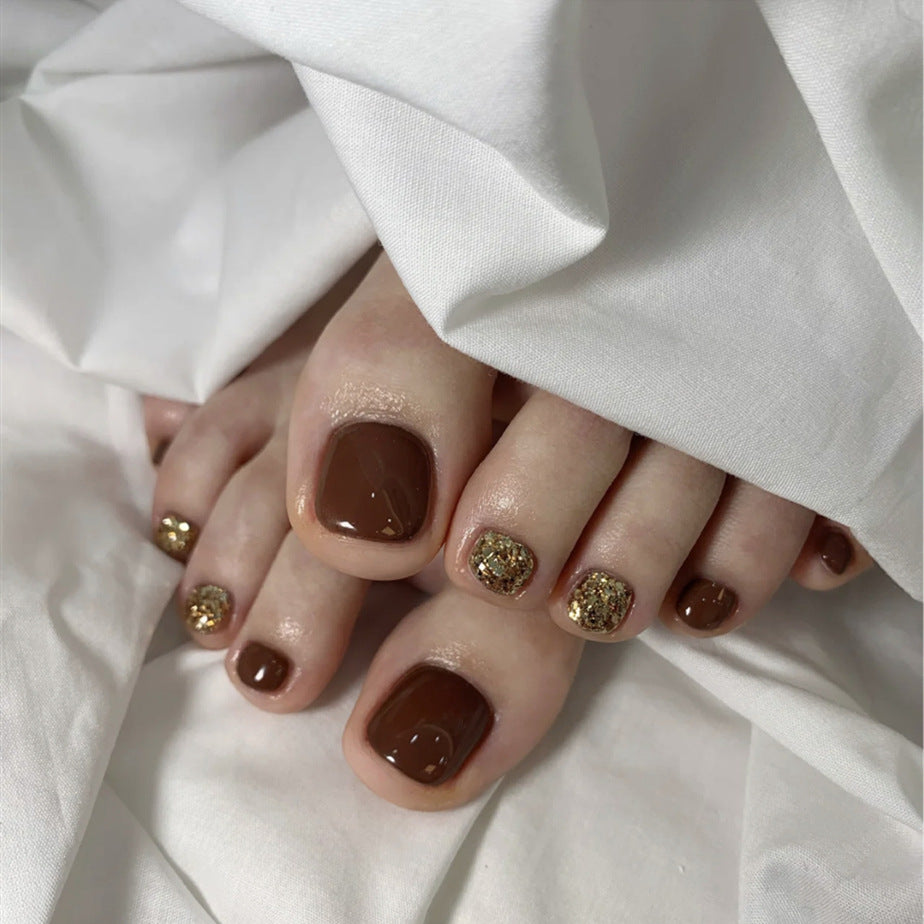 J-113 Chocolate Gold Toenail Set