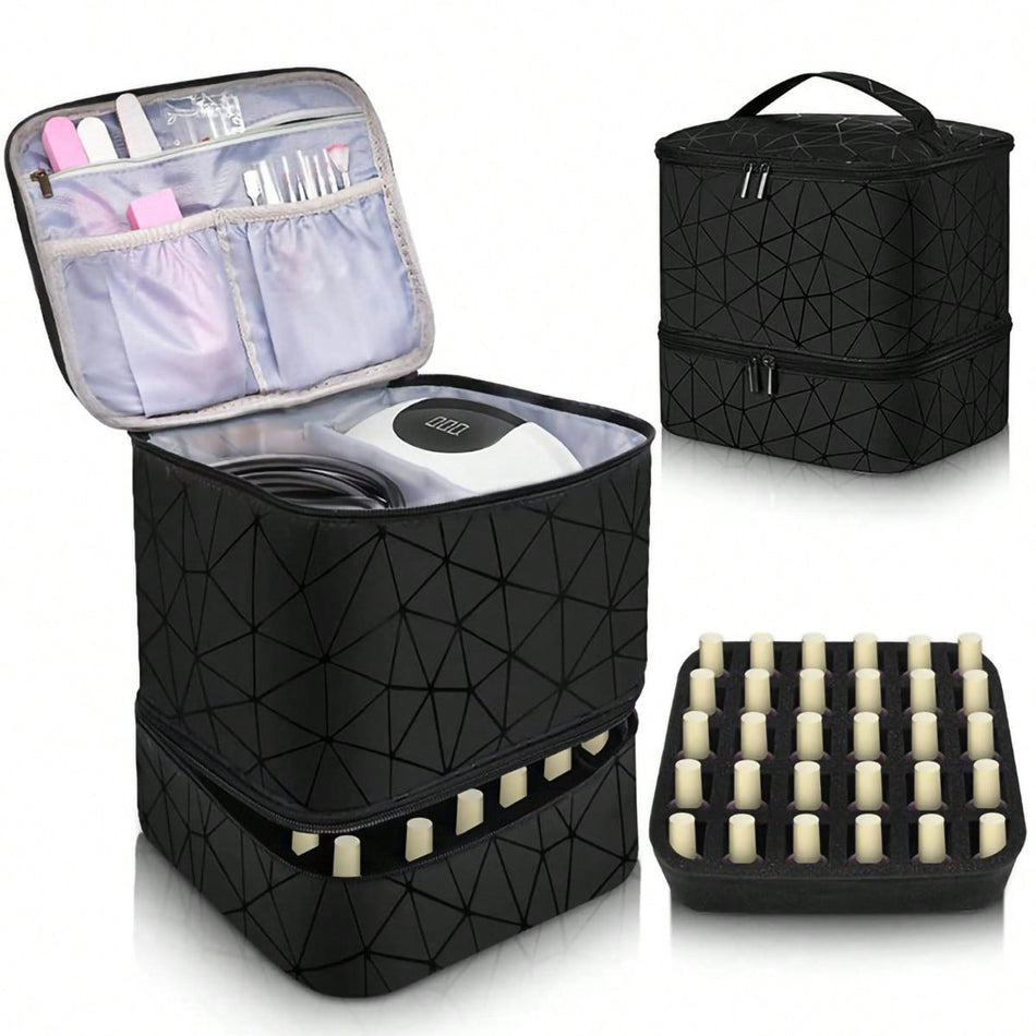 PU Cosmetic Bag – Double Layer Nail Art Organizer
