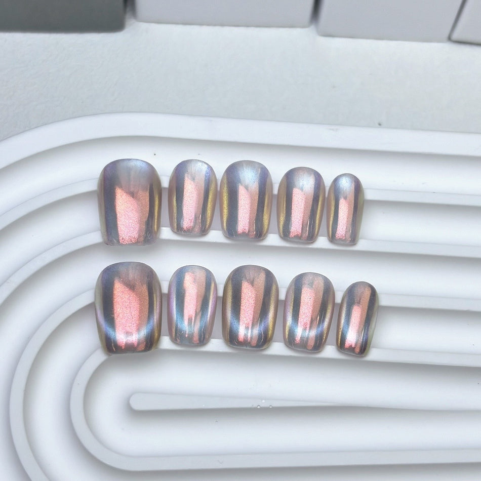 Glass Beads Cat’s Eye Rainbow Nails