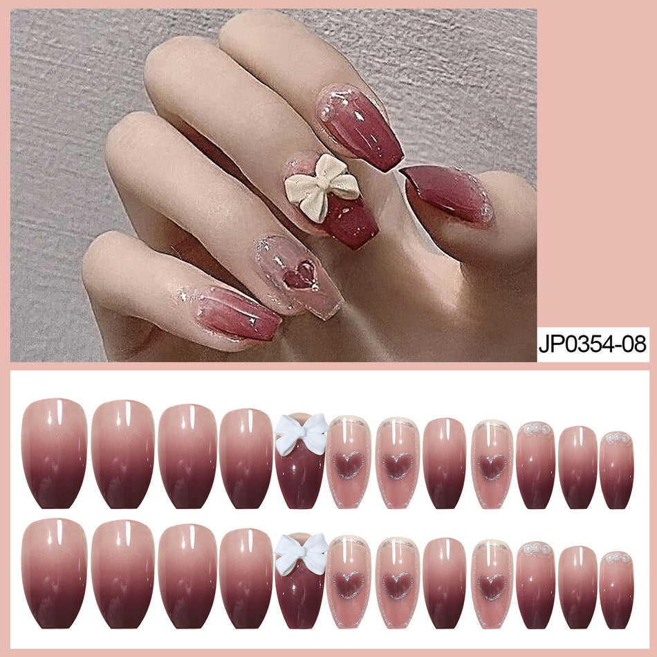 Removable Short Fake Nails – Cute Bow Nail Patch Set