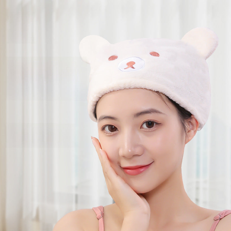 Bear Coral Fleece Quick-Dry Shower Cap