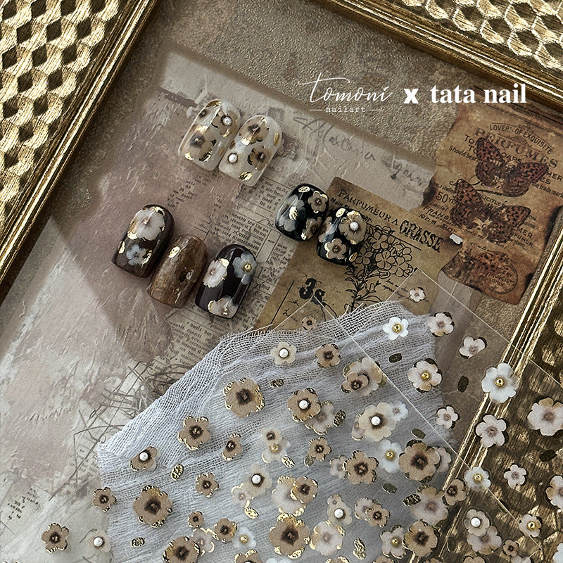 Retro Flower Diamond Nail Stickers – TA388 Japanese Design