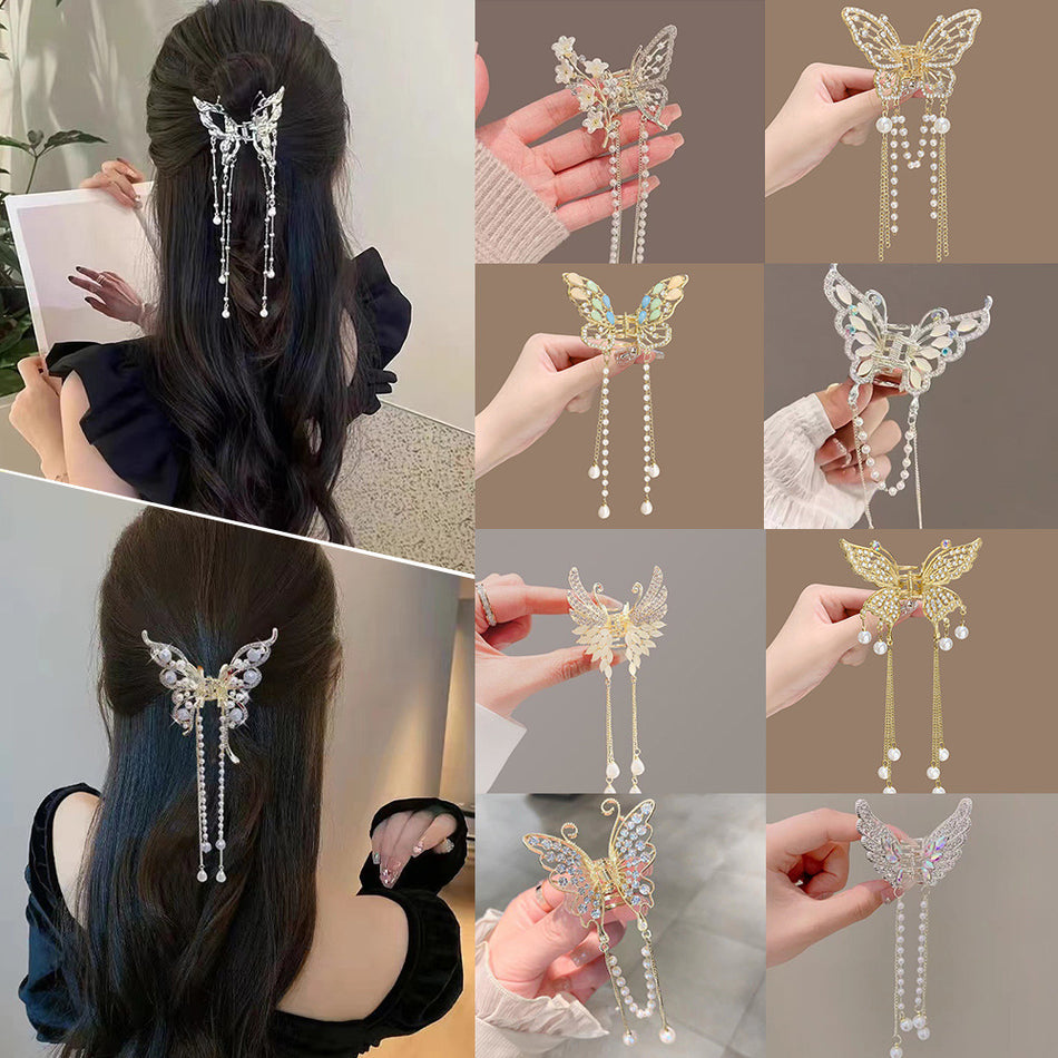 Korean Alloy Butterfly Pearl Tassel Hairpin for Women
