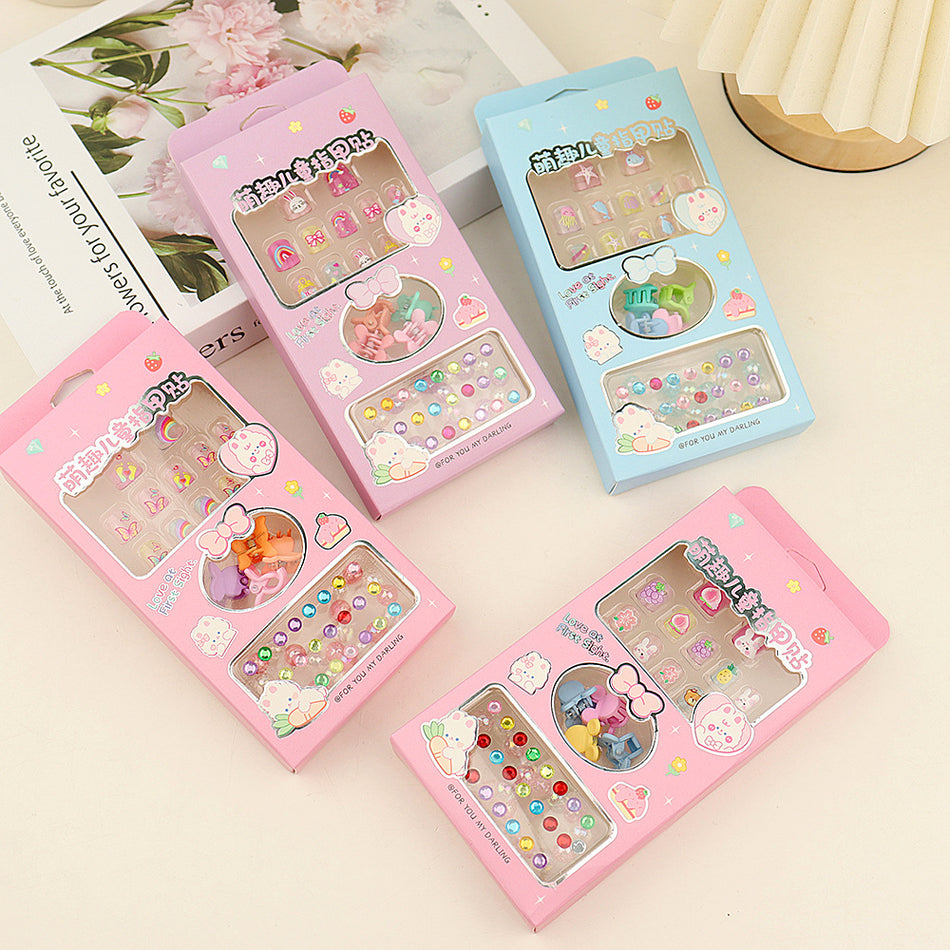 Kids Cartoon Nail Sticker & Jewelry Set – Detachable Nails
