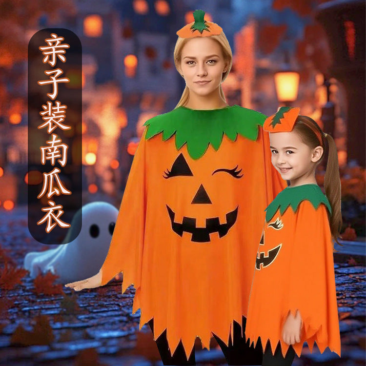 Cross-Border Halloween Cloak – Adult & Children Pumpkin Stage Costume