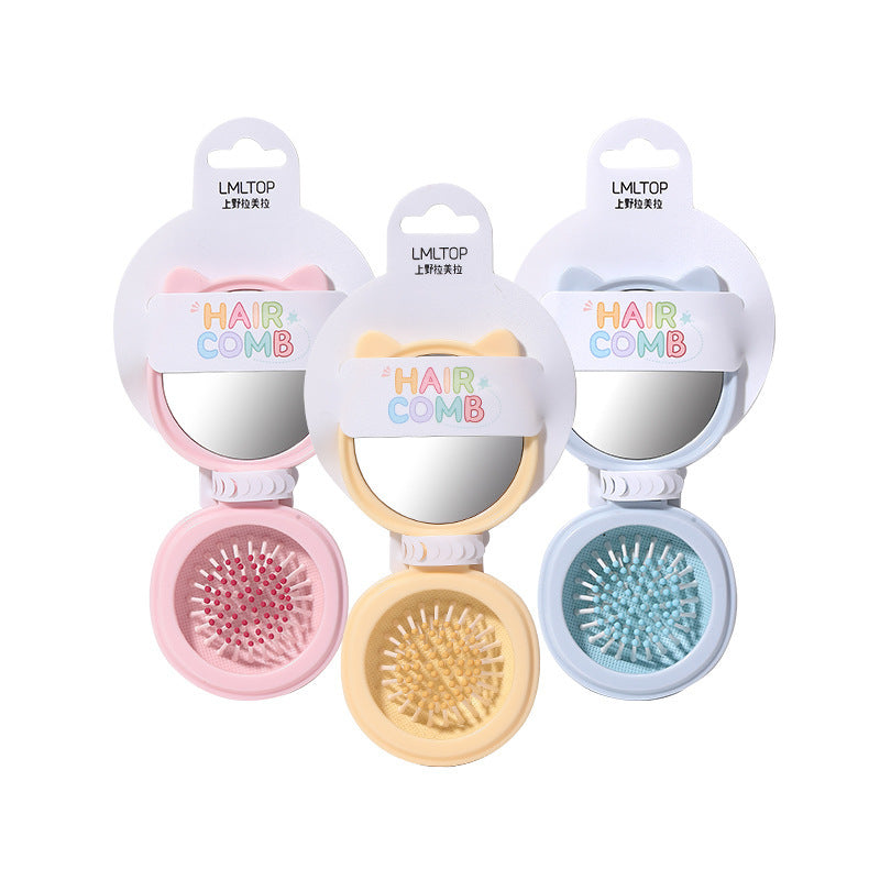 Cartoon Cat Ears Mirror & Airbag Comb | Folding Portable