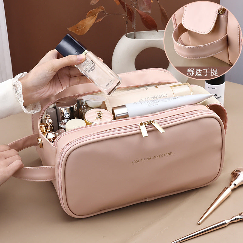 PU Three-Layer Double Zipper Cosmetic Bag