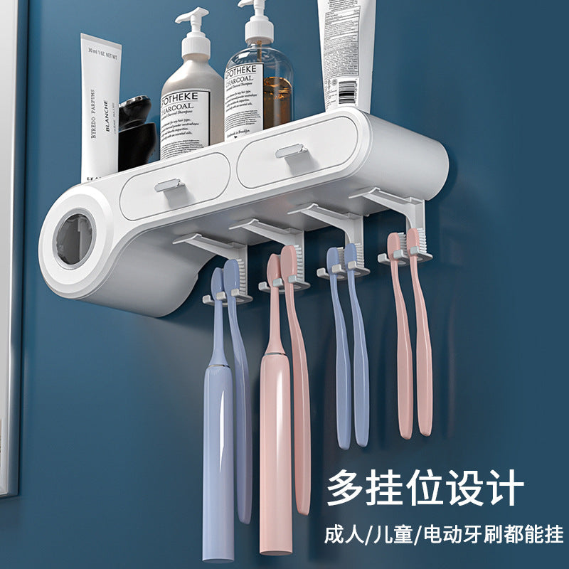 Punch-Free Wall-Mounted Toothbrush Rack – Multifunctional Storage Set