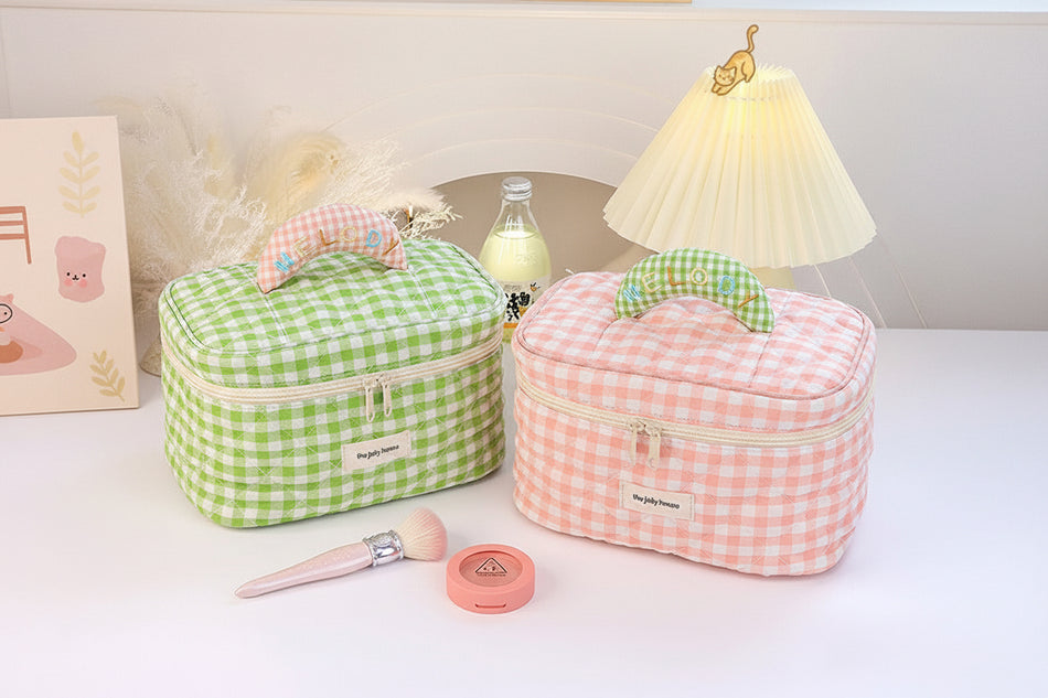Plaid Large Capacity K-Style Cosmetic Bag