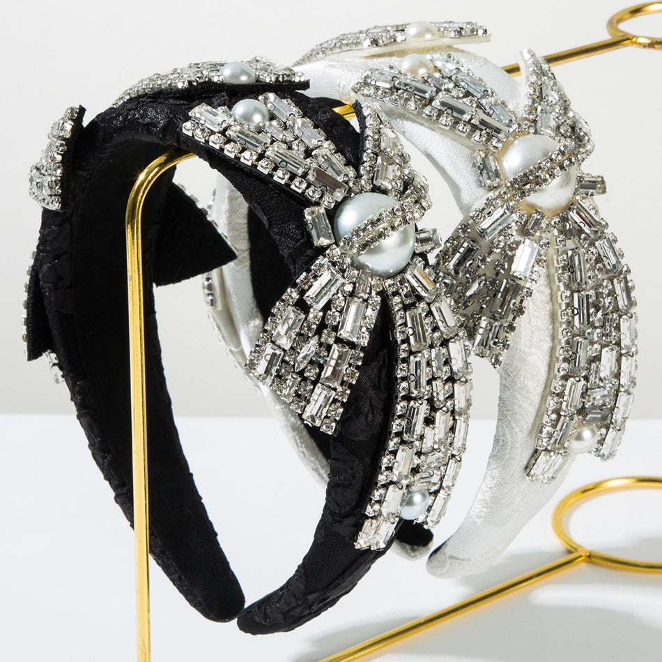 Baroque Bow Pearl Diamond Sponge Headband