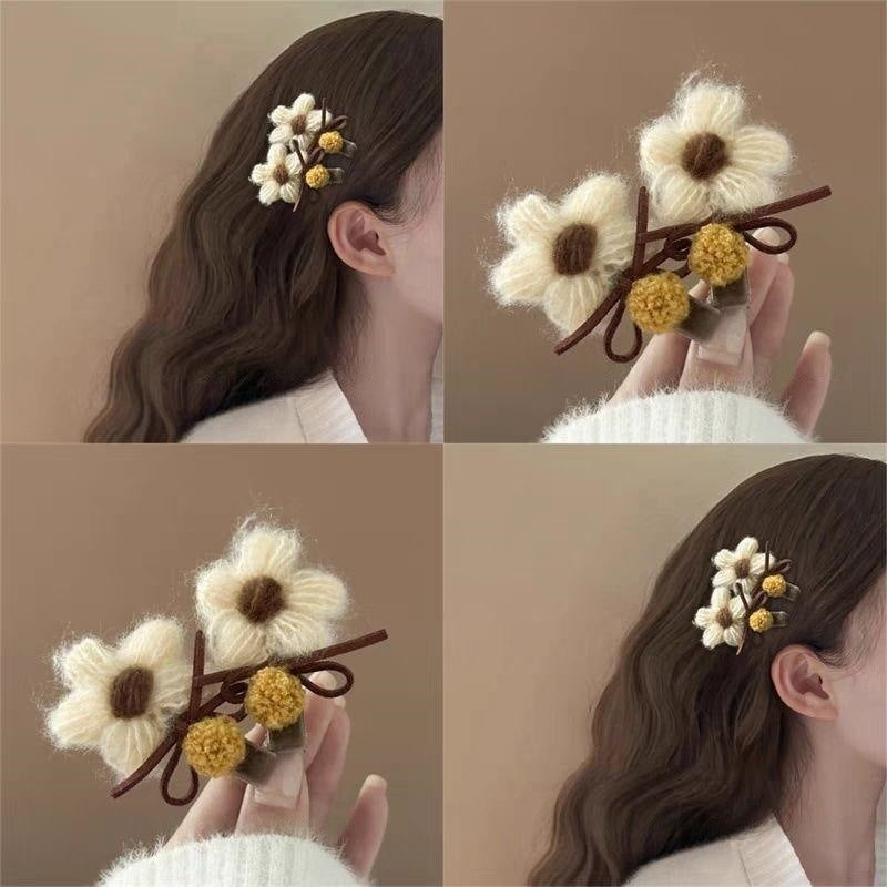 Velvet Flower Bangs Hair Clips Set