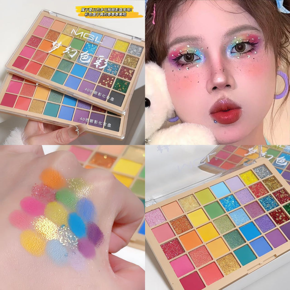 Dopamine 40-Color Eyeshadow Palette – Multicolor Sequins