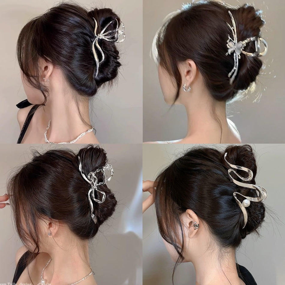 Simple Bow Metal Shark Clip – Elegant High-End Hair Grab for Women